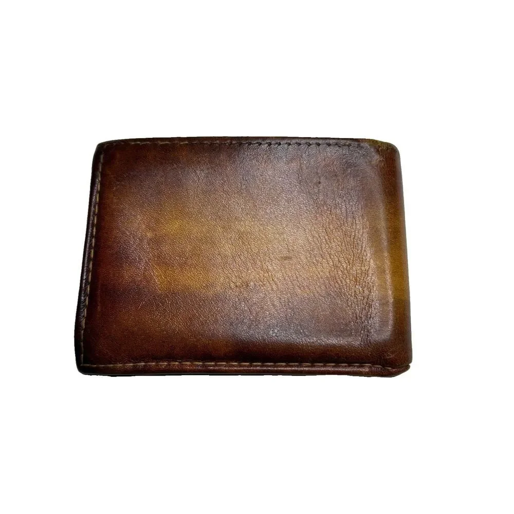 Vintage 1970s Levi Strauss & Co Orange Tab Leather Brown Wallet Denim Lining